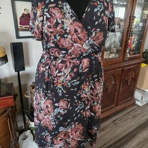 Torrid Black and Pink Floral High Low Dress